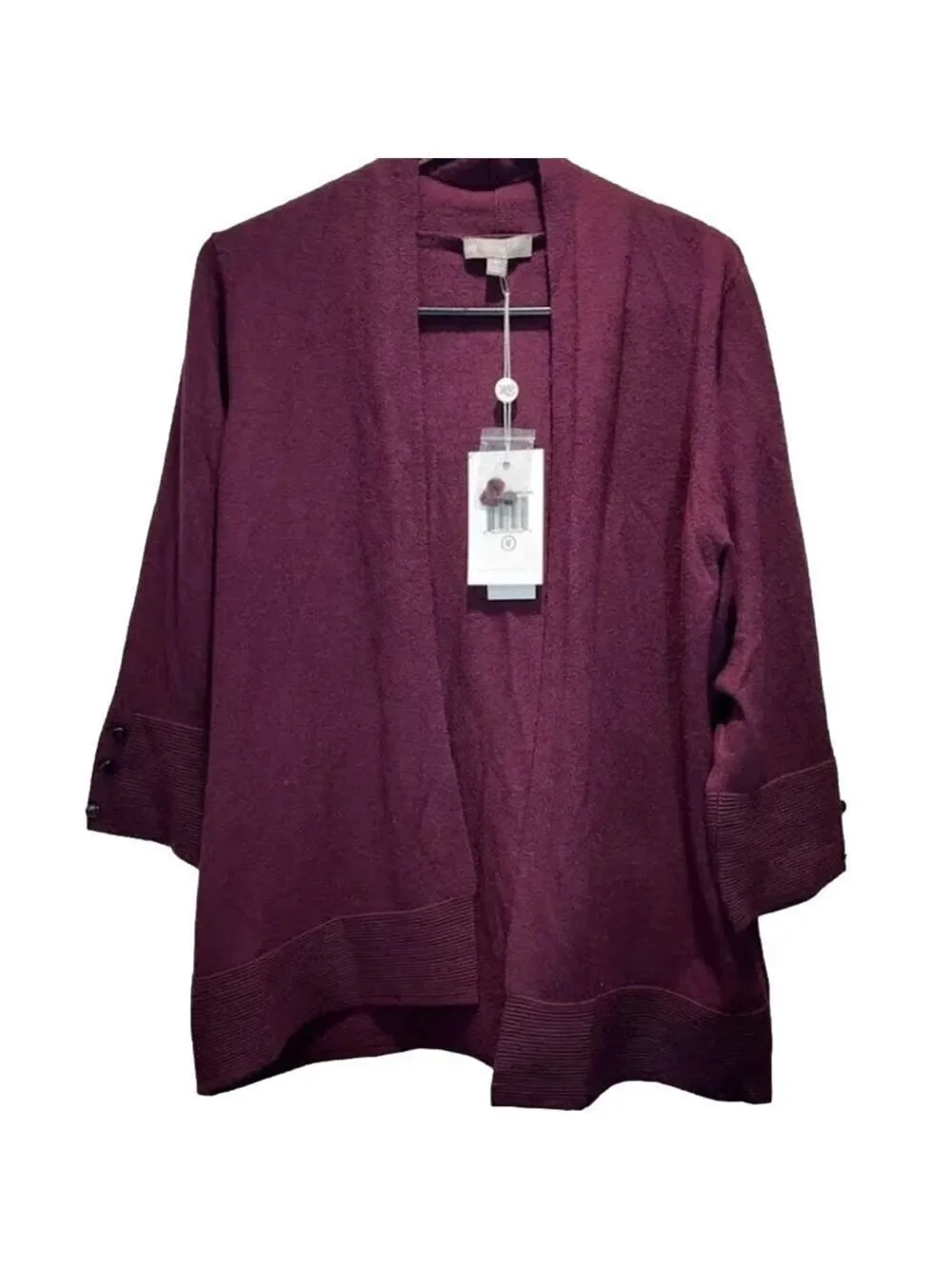 Evolution by Cyrus Ribbed Open Front Cardigan Burgundy Ancho Chili Red Medium